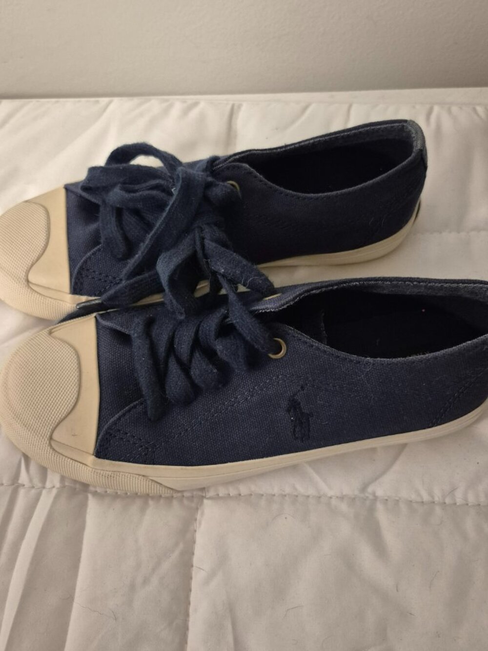 Polo Ralph Lauren Shoes Youth Size 2 Navy Blue Canvas Lace Up Sneakers Pony Kids